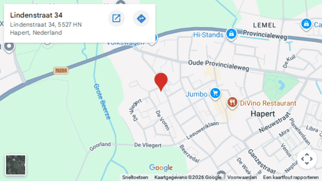 Locatie van Klusbedrijf KMC op de kaart: Lindenstraat 34 in Hapert